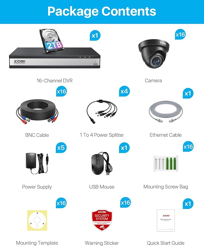 ZOSI 16 Channel Security Camera System 1080p, 2MP H.265+ Hybrid 16CH DVR - Image 9