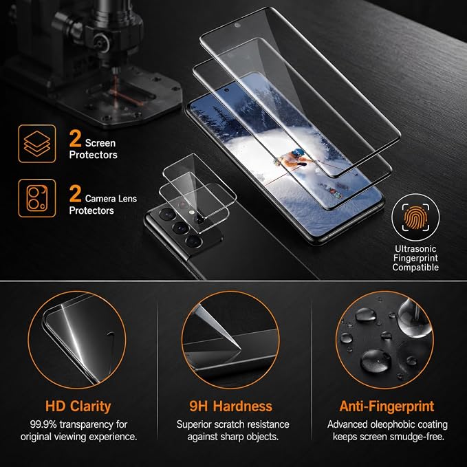 2 Pack Galaxy S21 Ultra Screen Protector, HD Clear Tempered Glass, 2 Pack - Image 8