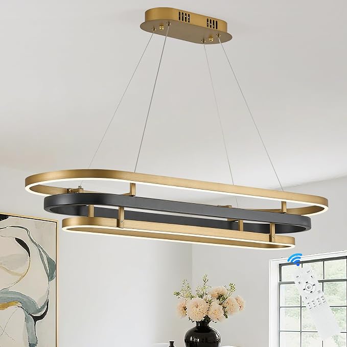 3 Ring LED Chandelier Black Gold Rectangular Chandeliers 39in Modern Oval by Aodoran