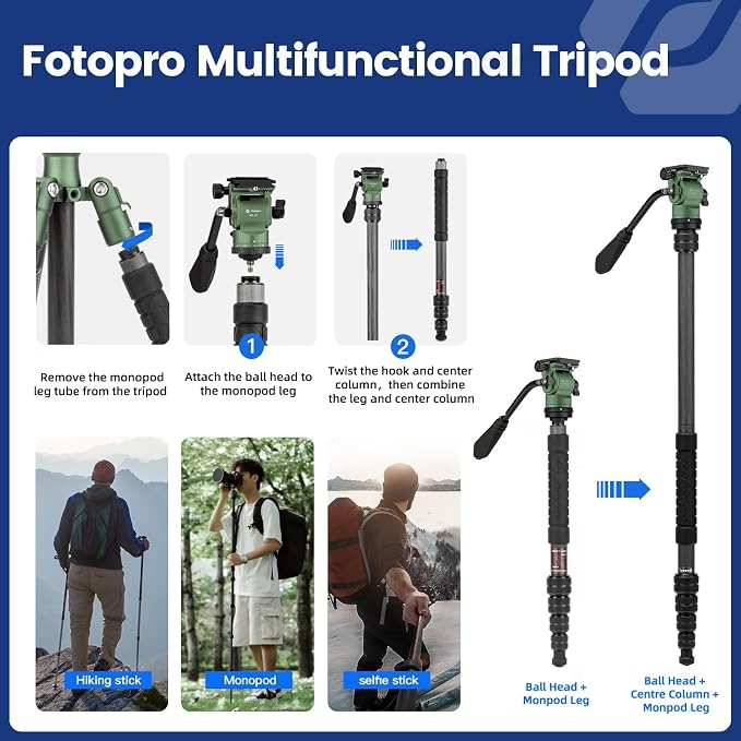 Fotopro 59" Carbon Fiber Travel Tripod - Image 4