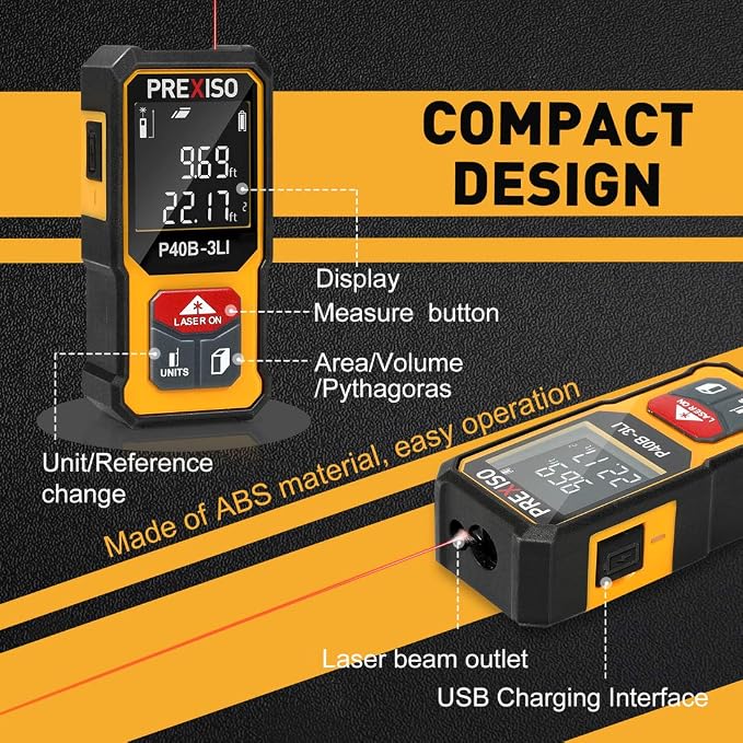 PREXISO Mini Laser Measurement Tool, 135Ft Rechargeable Laser Distance Meter - Image 5