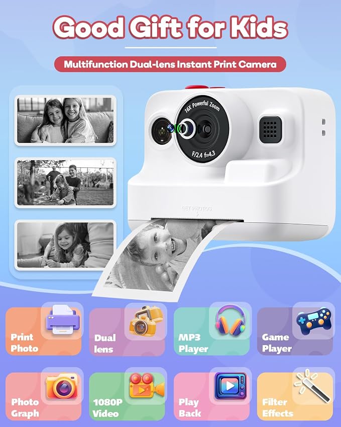 Dylanto Instant Print Camera for Kids, 2.4 Inch Screen Kids Instant Cameras - Image 2