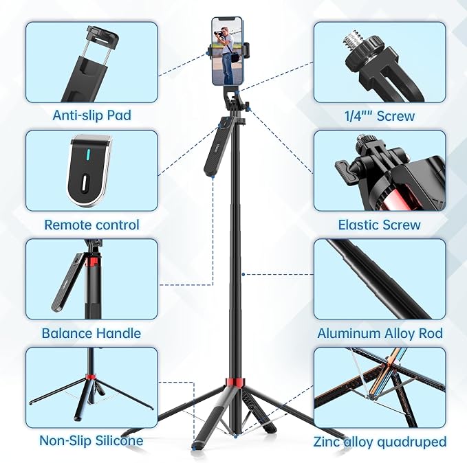 ULANZI MA09 71'' Phone Tripod, Selfie Stick Cell Phone Tripod Stand - Image 6