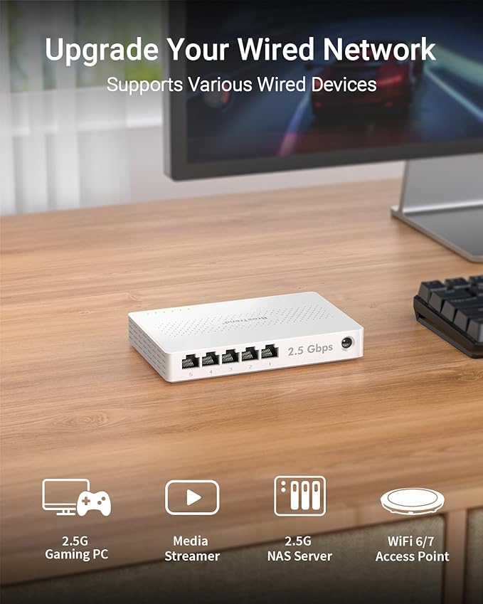 BrosTrend 5 Port 2.5GB Switch, Unmanaged Ethernet Switch - Image 3