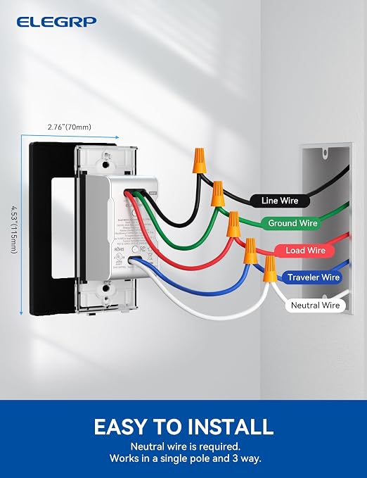 ELEGRP Smart Motion Sensor Switch, 2.4GHz Wi-Fi 3 Way Light Switch Compatible - Image 9