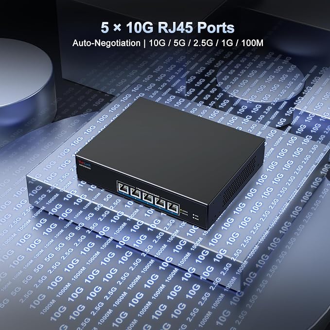 5-Port 10G RJ45 Ethernet Switch Unmanaged, VunLink 10GBase-T Network Switch - Image 6
