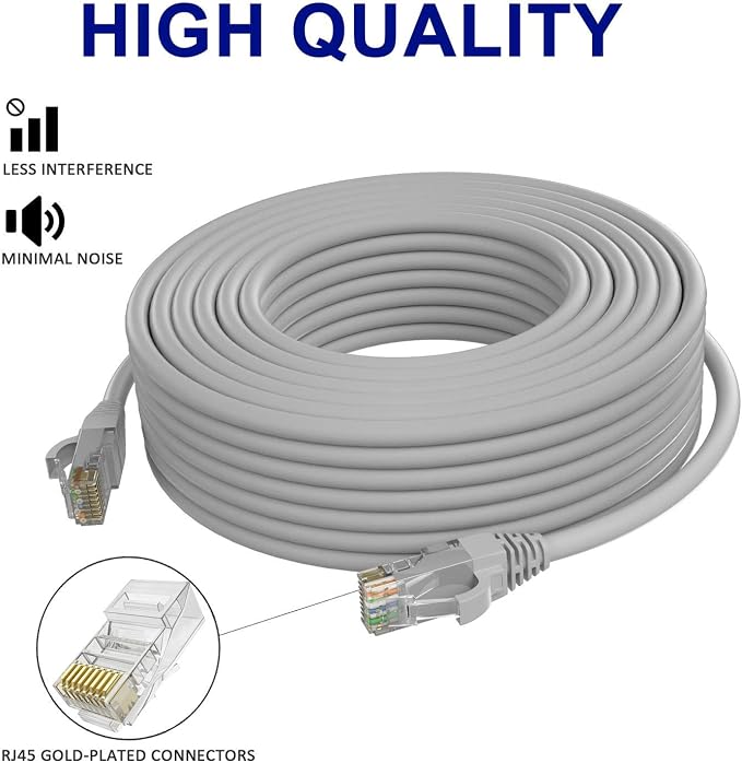 Adoreen Cat 6 Ethernet Cable 40 Ft-Gray, Outdoor & Indoor Snagless Long Round - Image 3