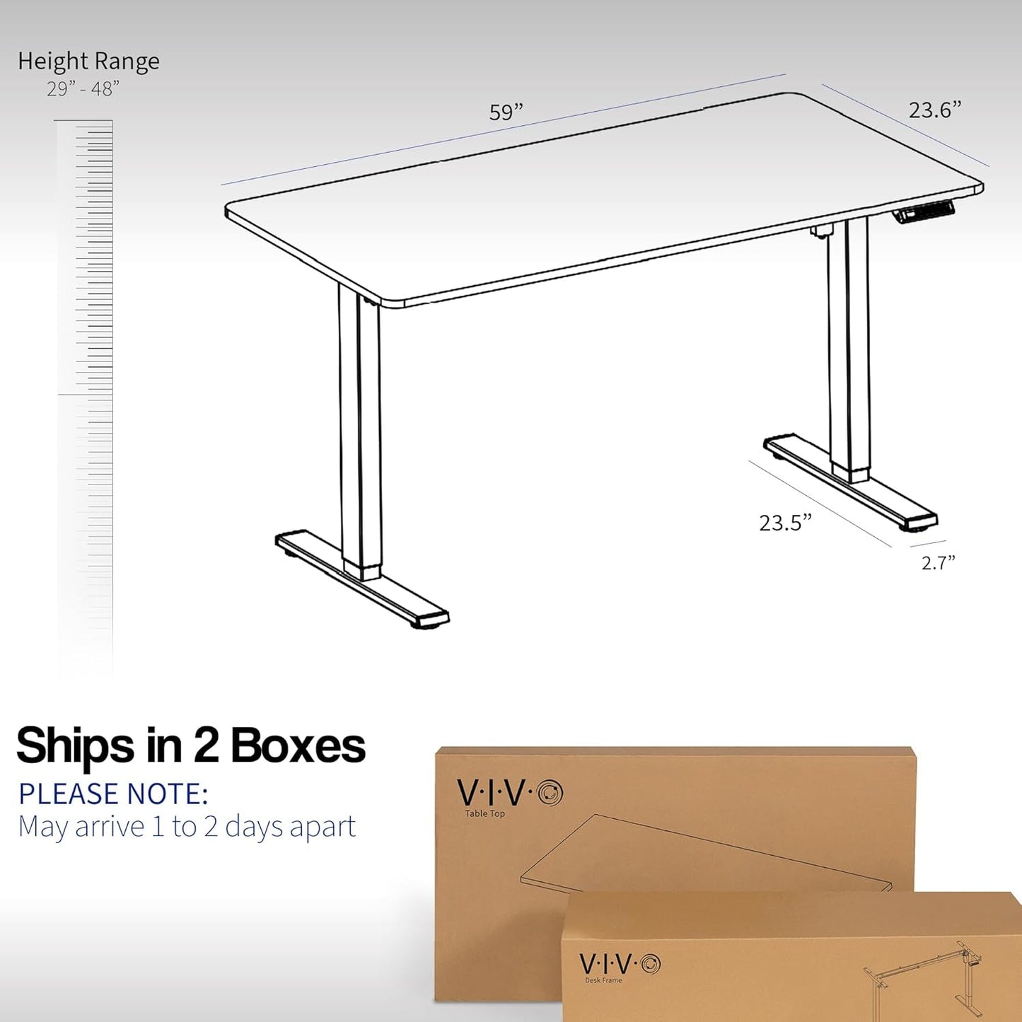 VIVO Electric 60 x 24 in Rustic Standing Desk, Memory Height Adjustment, 1B Series, One-Piece Vintage Brown Top, Gray Frame, DESK-KIT-1G6N