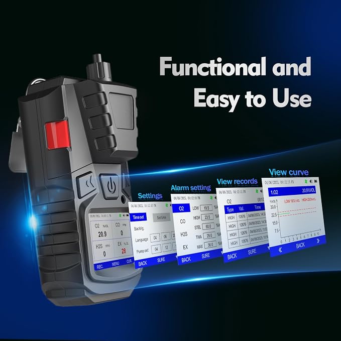 Gas Detector with Pump, 4 Gas Monitor Multi Gas Detector CO EX O2 H2S Monitor - Image 3