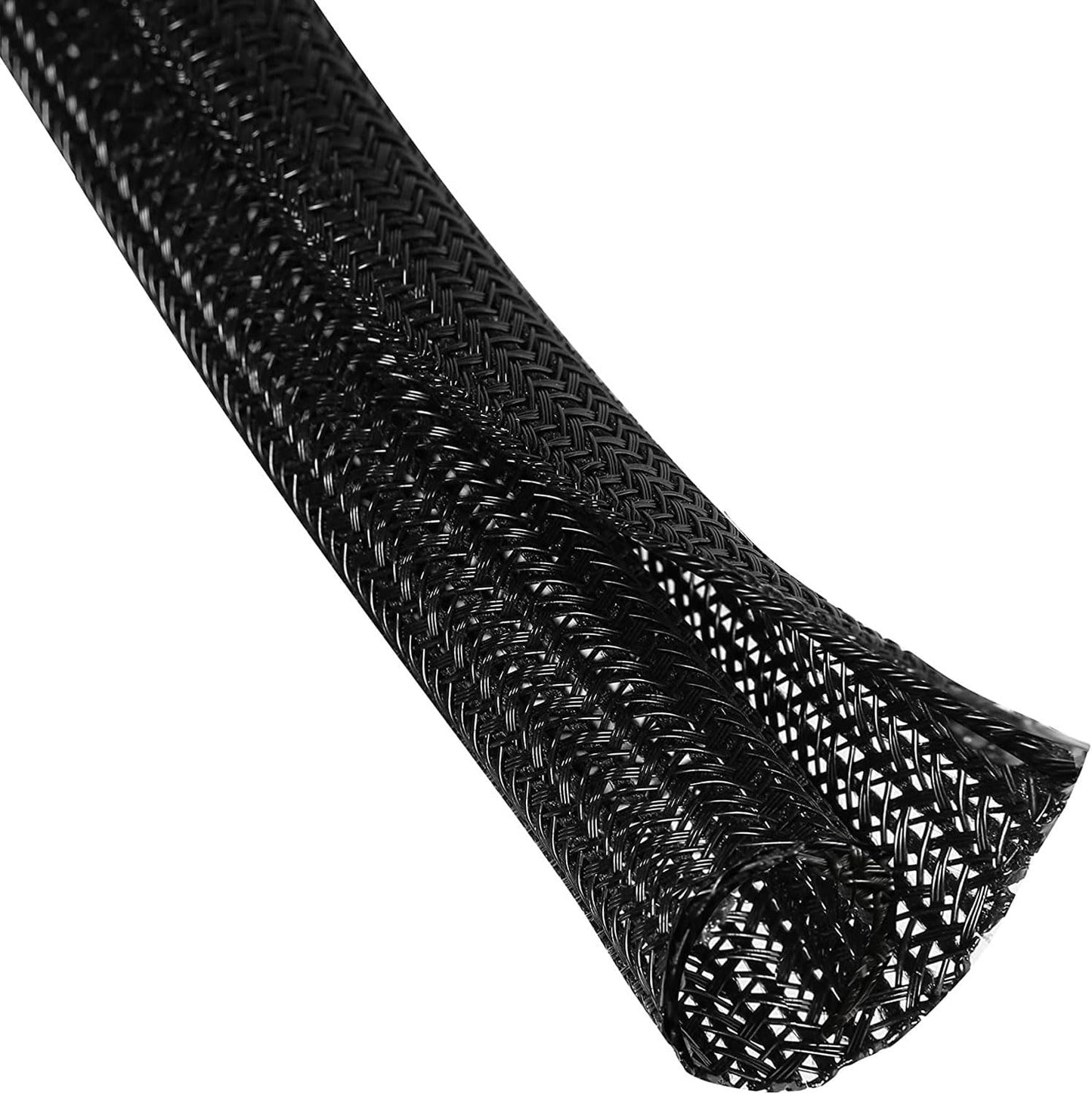 3/4" 25ft Expandable Braided Cable Sleeve Split Wire Loom Tubing – Pet-Proof Cord Protector for USB, Power Cords, Audio/Video Cables – Durable Wire Management Sleeving Black