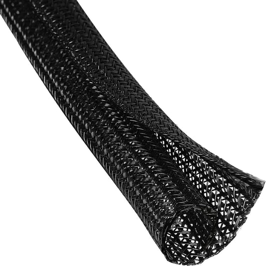 3/4" 25ft Expandable Braided Cable Sleeve Split Wire Loom Tubing – Pet-Proof Cord Protector for USB, Power Cords, Audio/Video Cables – Durable Wire Management Sleeving Black