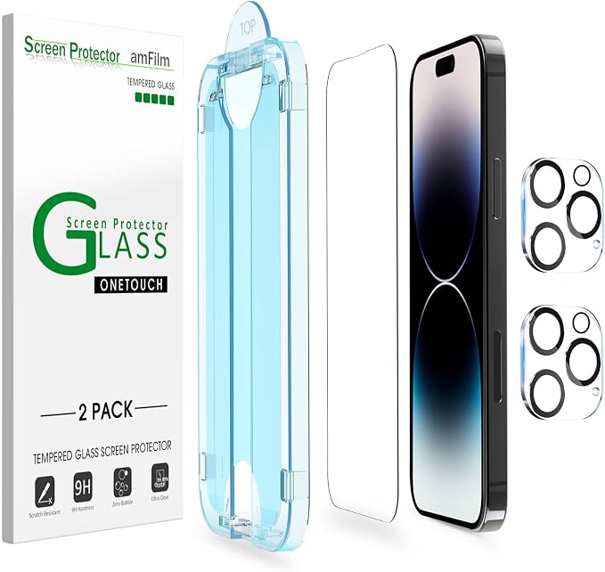 amFilm 2 Pack Tempered Glass Screen Protector + Camera Lens Protector by amFilm