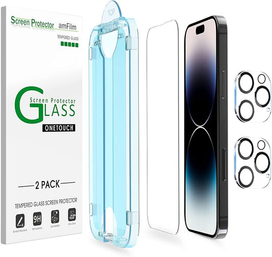 amFilm 2 Pack Tempered Glass Screen Protector + Camera Lens Protector by amFilm