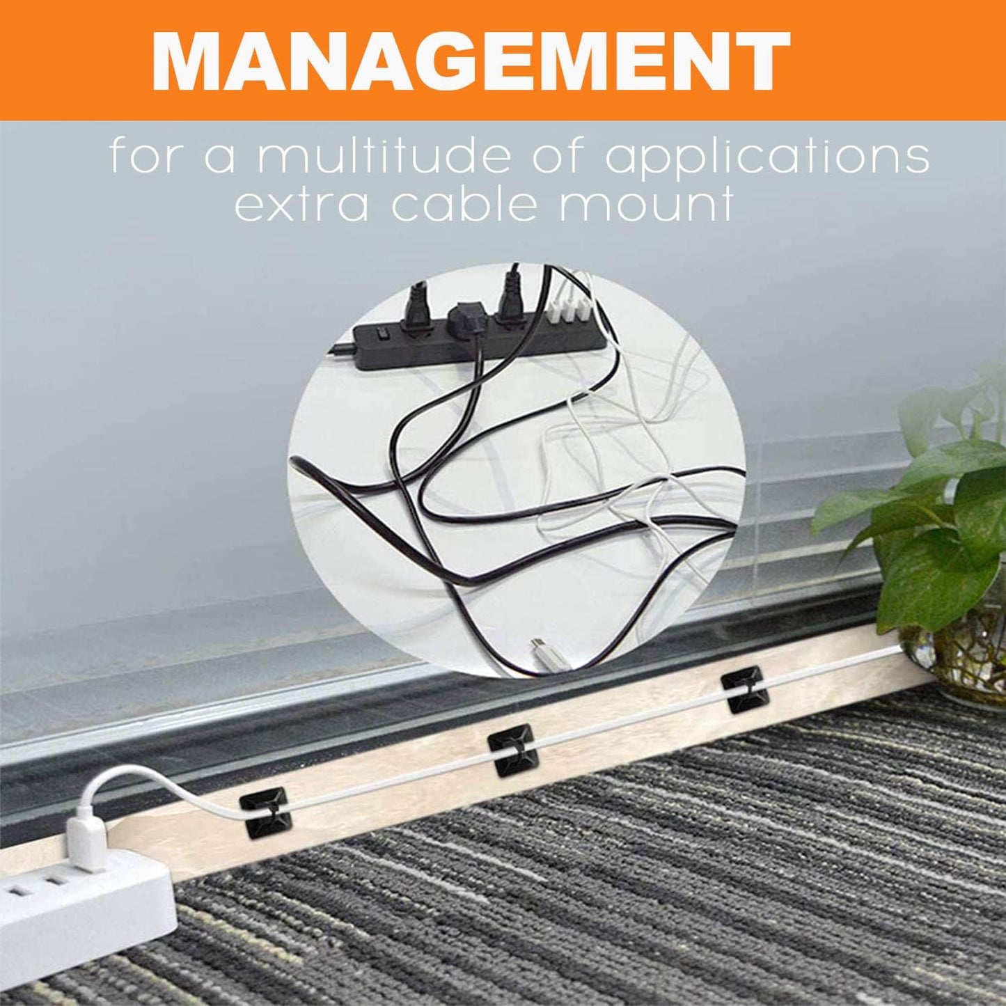 50 Pack 1.5 inch Zip Tie Adhesive Mounts Self Adhesive Cable Tie Base Holders with Multi-Purpose Tie wire clips with screw hole,Anchor stick on wire holder with 8 inch zip ties（Black&White）