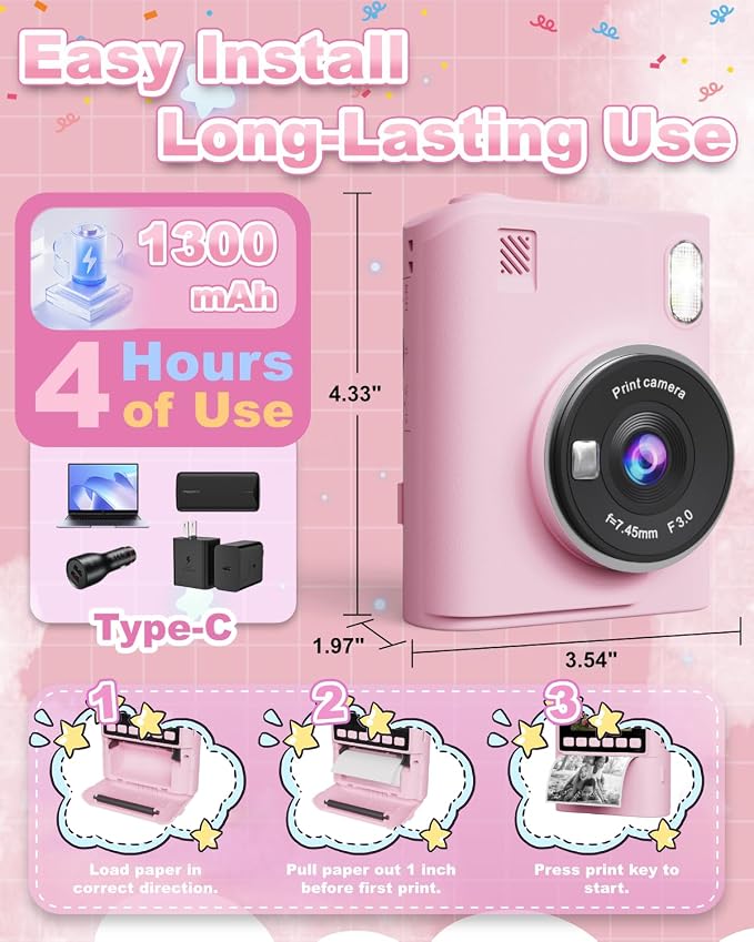 Instant Print Camera for Kids, 1080P Instant Digital Print Cameras for Toddler - Image 4