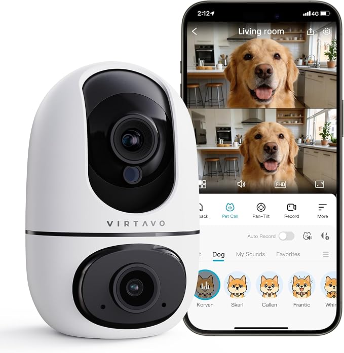 VIRTAVO Pet Camera Indoor for Dogs & Cats, 360° PTZ Pet Monitor by virtavo