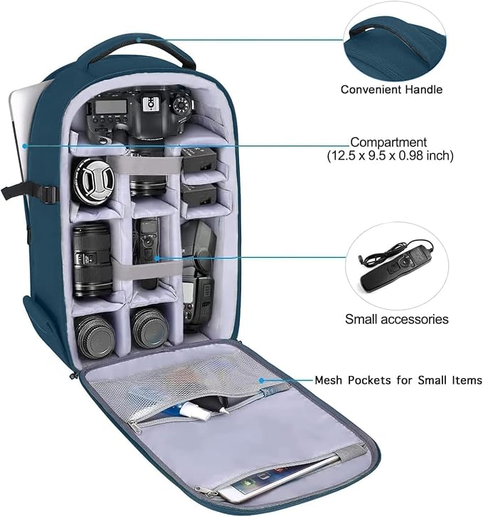 MOSISO Camera Backpack, DSLR/SLR/Mirrorless Photography Camera Bag Full Open - Image 2