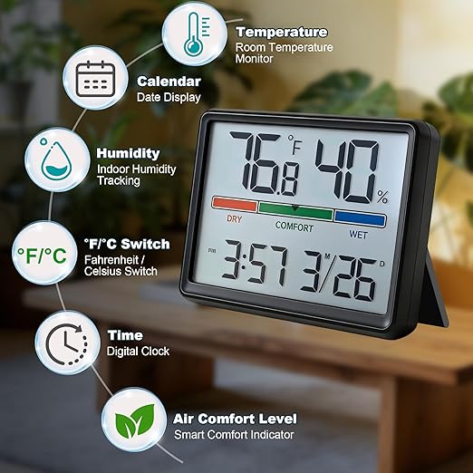 Digital Hygrometer Indoor Thermometer, Clock - Image 4