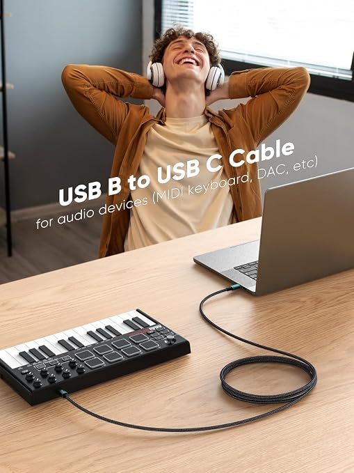 CableCreation USB B to C 6.6 FT Printer Cable, MIDI Cable, Nylon Braided USB-B - Image 3