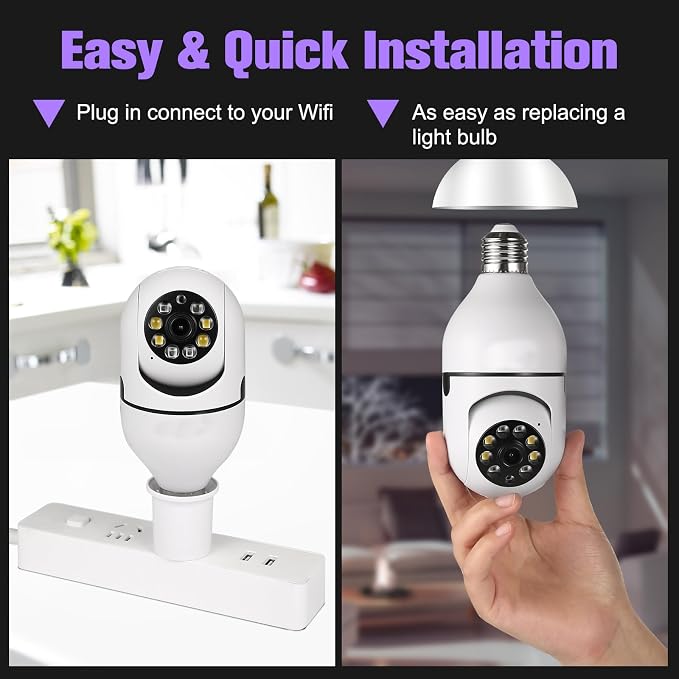 Security Camera Indoor Wireless WiFi Outdoor Home E27 360 Degree Panoramic Home - Image 3