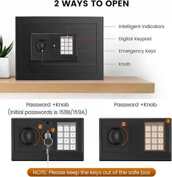 Home Safe Box, Safes with Fireproof Waterproof Bag, 9.84'' H Anti-Theft Digital - Image 4
