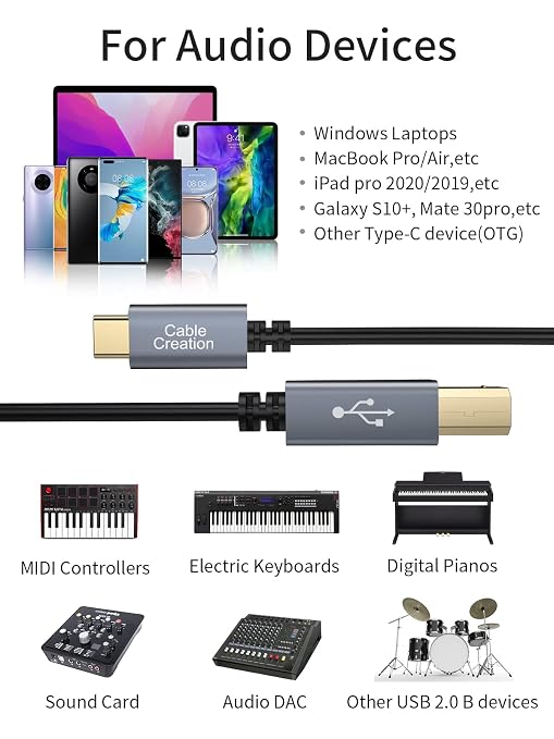 CableCreation USB B to USB C Printer Cable 10FT, USB-C to USB B Printer Cord - Image 7