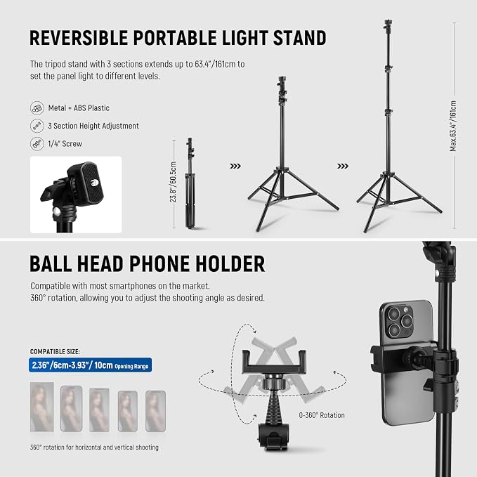NEEWER BASICS15W 10.8" LED Video Light Panel Lighting Kit - Image 5