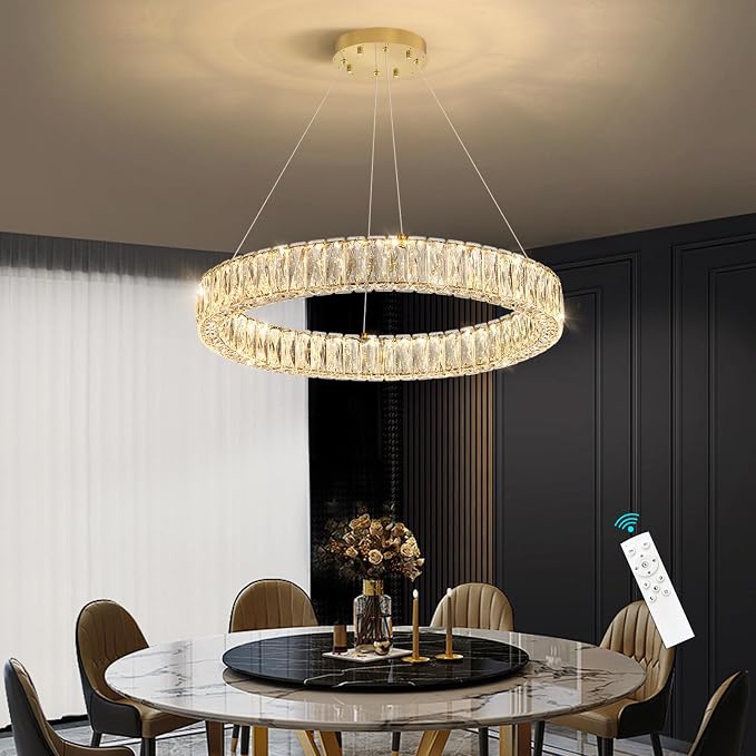 HAIXIANG Modern Crystal Chandelier Dimmable LED Ring Pendant Lights Adjustable - Image 9