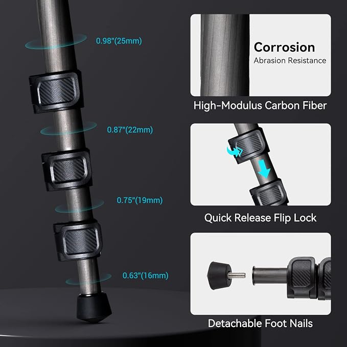 SmallRig AP-10 Carbon Fiber Tripod, 52.4" Lightweight Compact Camera Tripod - Image 8