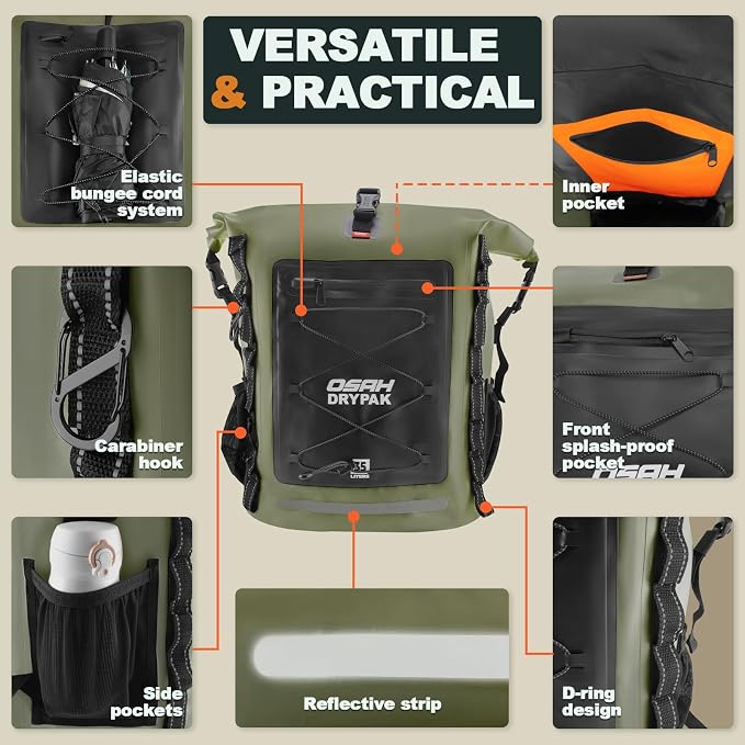 OSAH DRYPAK Waterproof Backpack Dry Bag 25L/35L/55L/85L – Heavy Duty Roll-Top - Image 3