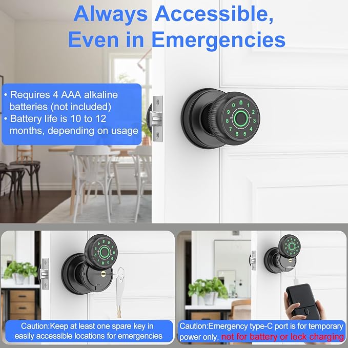 BIWIBON 5-in-1 Smart Door Knob, Fingerprint Door Knob - Image 5