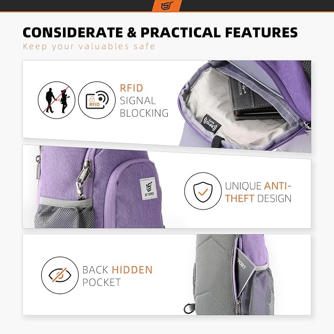 SKYSPER Sling Bag RFID Crossbody Sling Backpack Cross Body Shoulder Bag Travel - Image 3