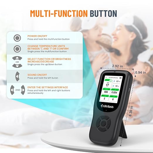 LifeBasis Air Quality Monitor Indoor, 11-in-1 Air Quality Detector - Image 7