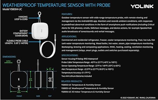YoLink Weatherproof Fluid, Surface Extreme High/Low Temperature Sensor - Image 6