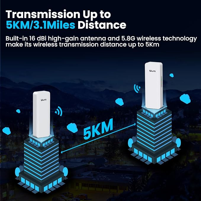 Gigabit Wireless Bridge, UeeVii CPE850 5.8GHz Point to Point/Multipoint WiFi - Image 2