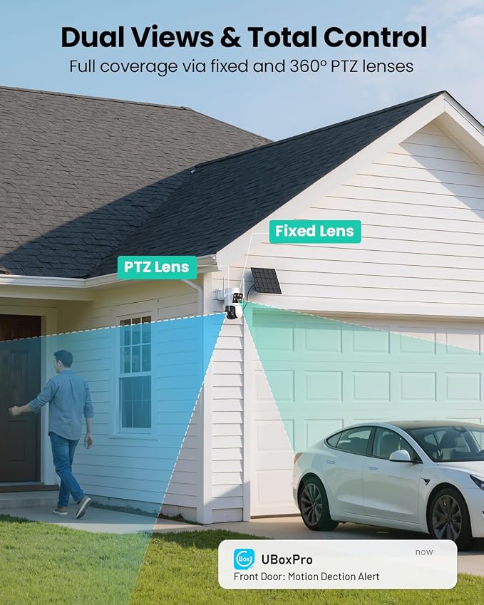 LIWAN Dual Lens Solar Security Camera Wireless Outdoor, 360° PTZ & Fixed Dual - Image 3