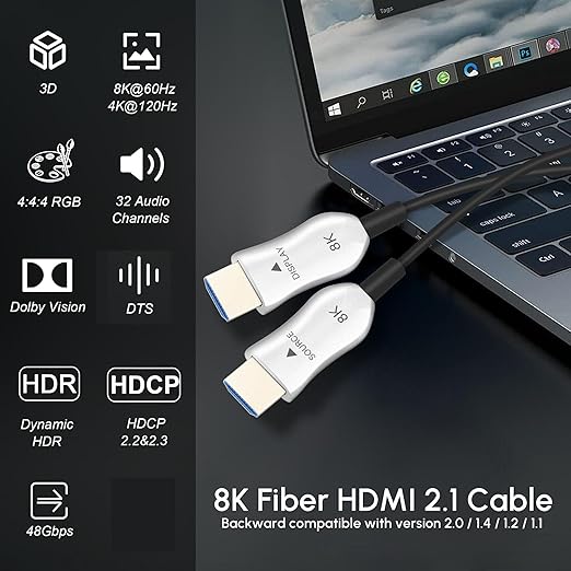 8K Fiber Optic HDMI 2.1 Cable 66ft, Long Active HDMI Cable, High Speed Fiber - Image 2