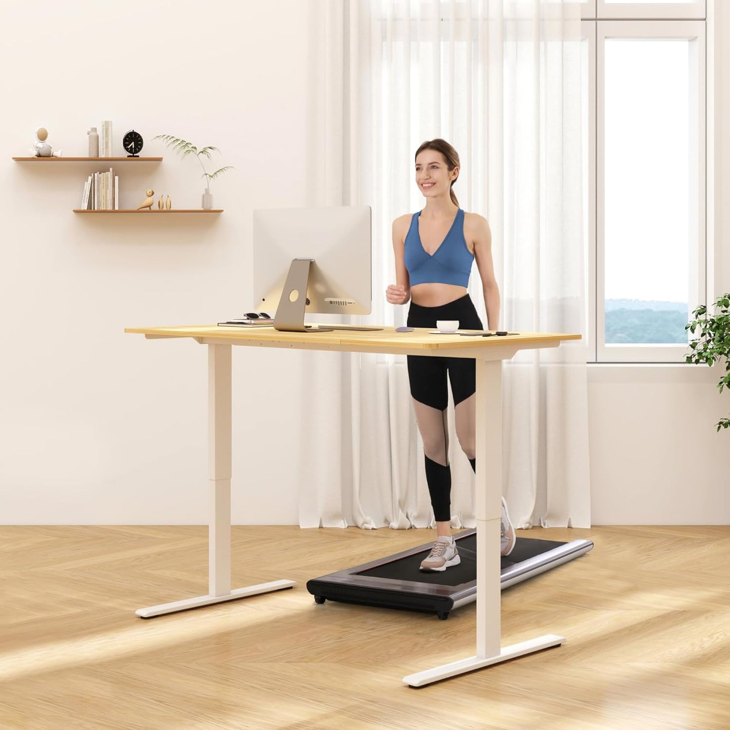 FLEXISPOT Standing Desk Electric Height Adjustable Desk with 48 x 24 Inches Splice Board, Ergonomic Memory Controller, Maple Top + White Frame