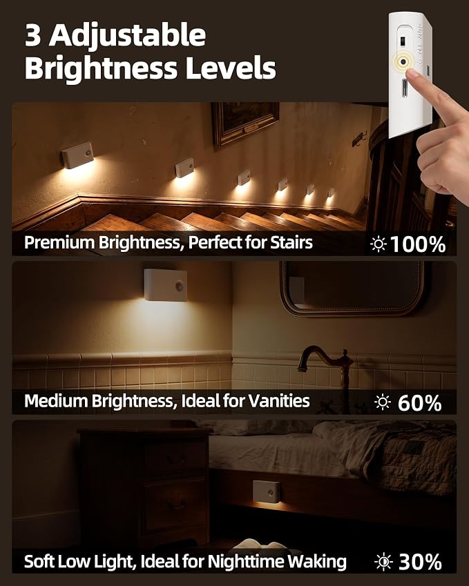 EZVALO 8 Pack Motion Sensor Night Lights Indoor, Rechargeable 1500mAh LED Stair - Image 6