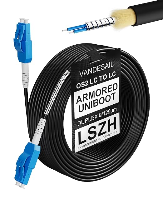 40M Uniboot Armored LC to LC Single Mode Fiber Patch Cable，OS2 Outdoor Fiber by VANDESAIL