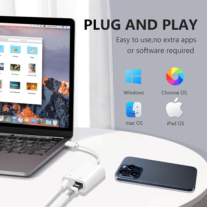 USB C to Ethernet Adapter, 2-in-1 USB C to RJ45 Ethernet Adapter - Image 3