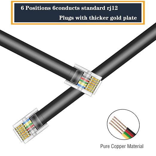 LanSenSu RJ12 Cable Phone Cord RJ12 6P6C Male to Male Straight Wired - Image 4