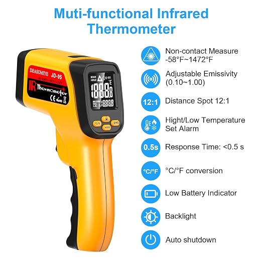 Non-Contact Infrared Thermometer Gun, High Accuracy -58°F to 1472°F, Adjustable - Image 2