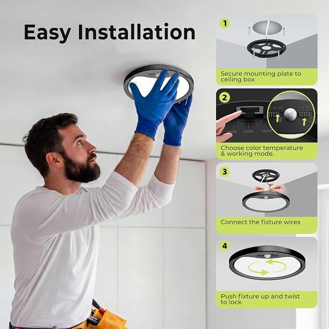hepside 2 Pack Motion Sensor Ceiling Light Wired, 3000K/4000K/6500K LED Flush - Image 7