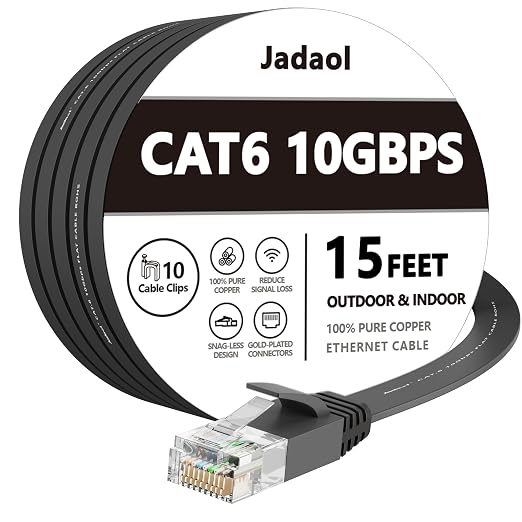Jadaol Cat 6 Ethernet Cable 15 ft, 10Gbps Support Cat8 Cat7 Network, Flat RJ45 by Jadaol