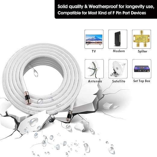50ft RG6 Coaxial Cable White, 75 Ohm Coax Cable - Image 2