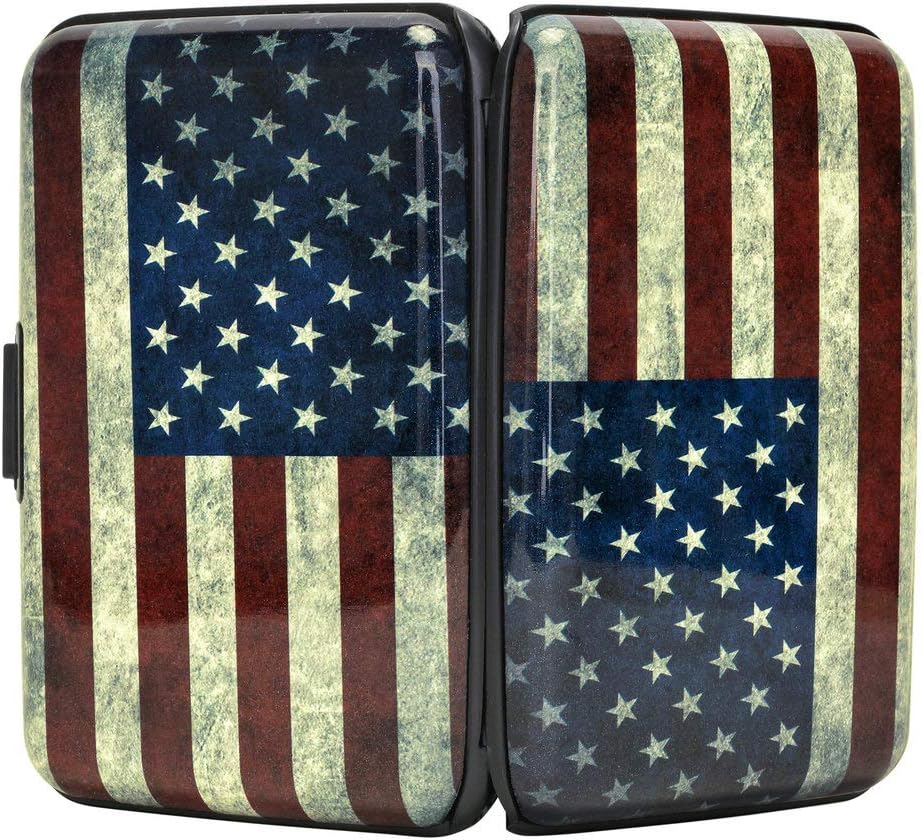 ELFISH Mini RFID Aluminum Wallet Credit Cards Holder Business Card Case Metal ID Case for Men Women (Flag)