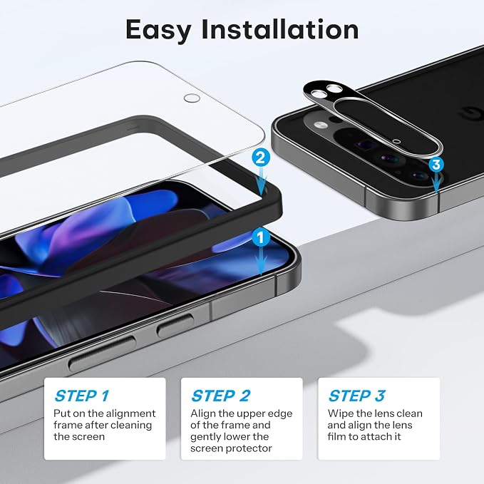 OMOTON 3+2 Pack for Google Pixel 9 Pro XL Screen Protector 6.8 Inch, 3 Tempered - Image 4