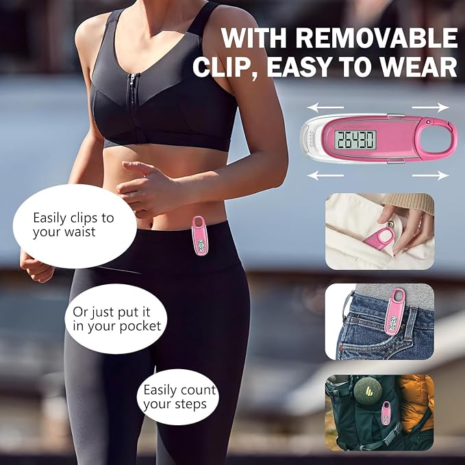 3D Pedometer for Walking with Removable Clip and Carabiner Simple Step Counter - Image 2
