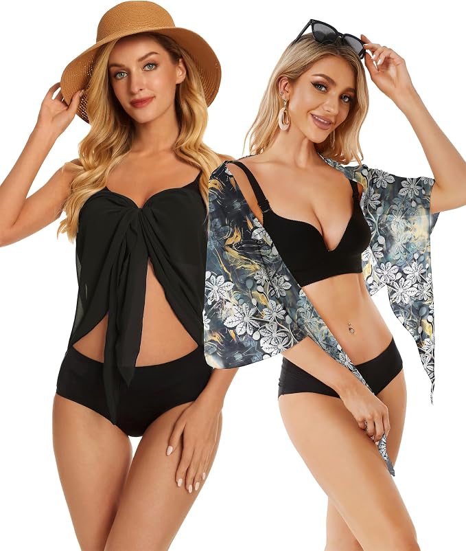 CHICGAL 2 Pieces Women Beach Sarong Bathing Suit Wrap Skirt Sheer Bikini - Image 6